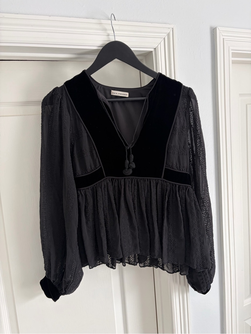 Ulla Johnson Riya Black Silk Velvet Blouse 4